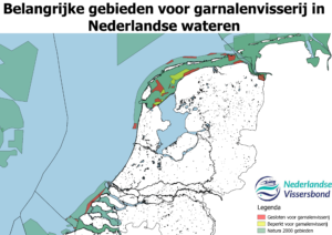 Belangrijke gebieden voor garnalenvisserij in Nederlandse wateren