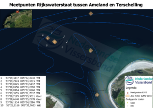 Meetpunten Rijkswaterstaat tussen Ameland en Terschelling